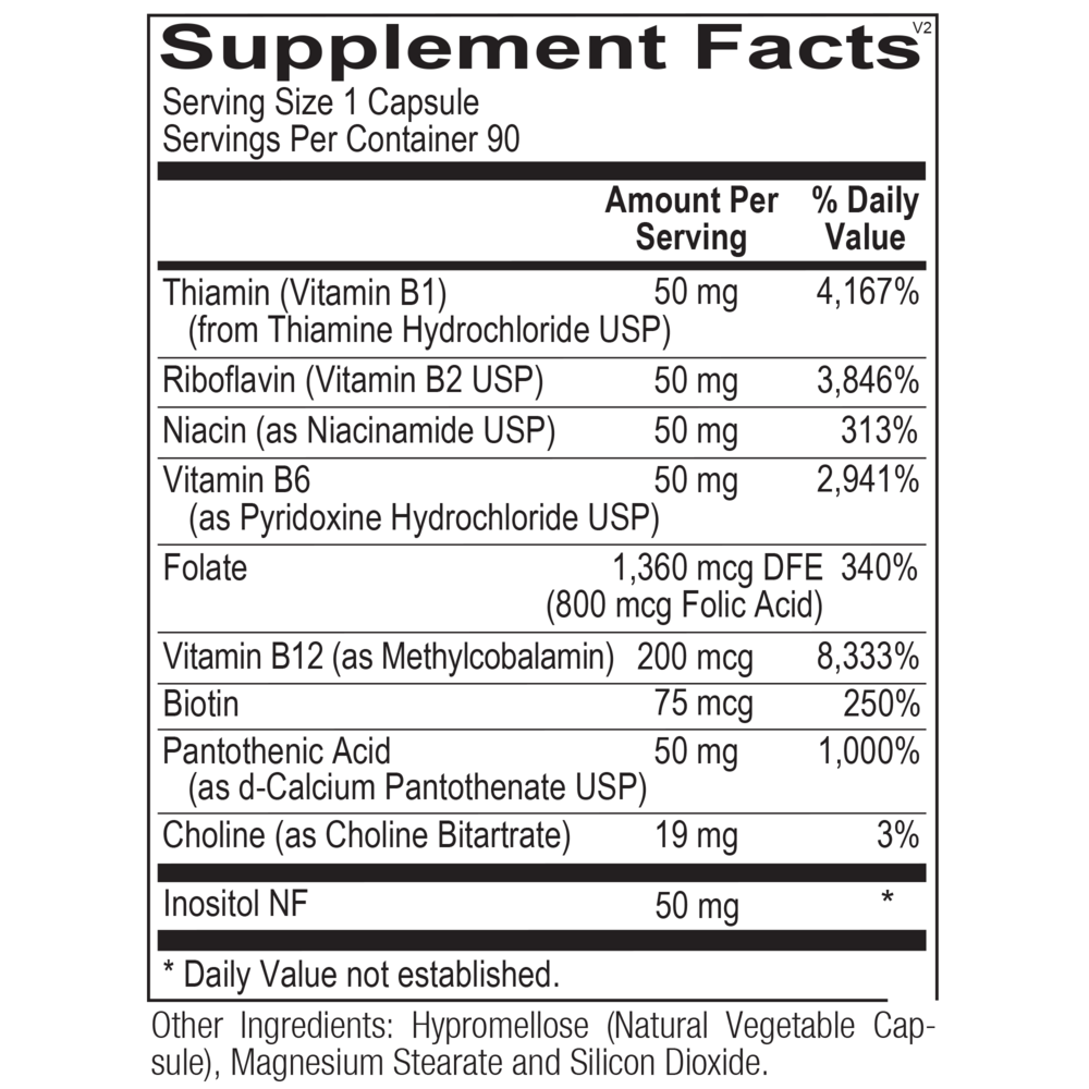Ortho B Complex Supplement Facts Label