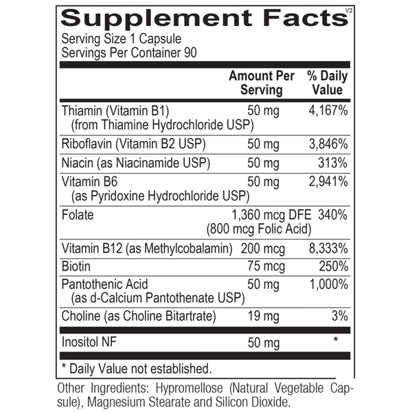 Ortho B Complex Supplement Facts Label