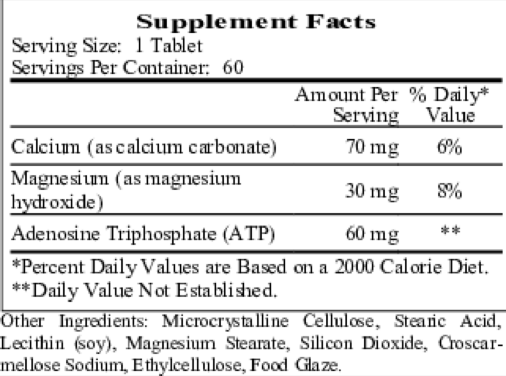 Liposomal Magnesium ATP Supplement Facts Label