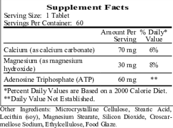Liposomal Magnesium ATP Supplement Facts Label