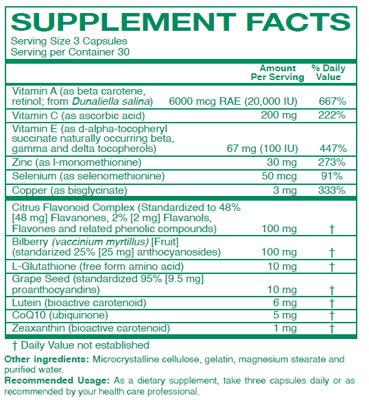 Ocular Formula Supplement Facts Label