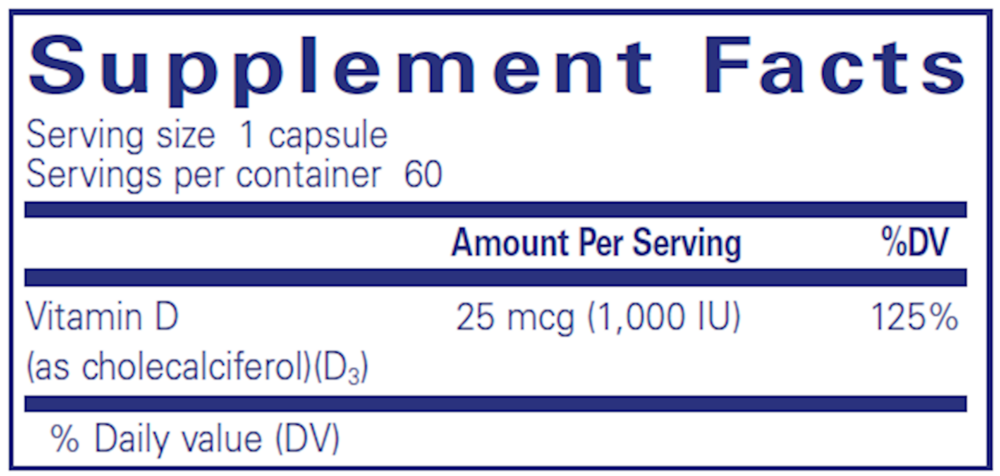 Vitamin D3 1,000 IU - CAPSULES Supplement Facts Label