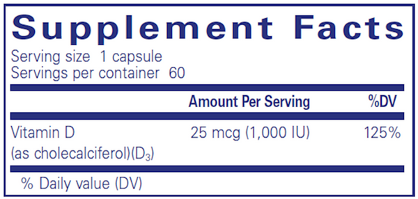 Vitamin D3 1,000 IU - CAPSULES Supplement Facts Label