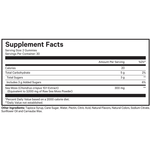 Sea Moss Gummies Supplement Facts Label
