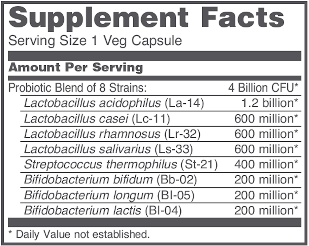 Ortho Dophilus Supplement Facts Label