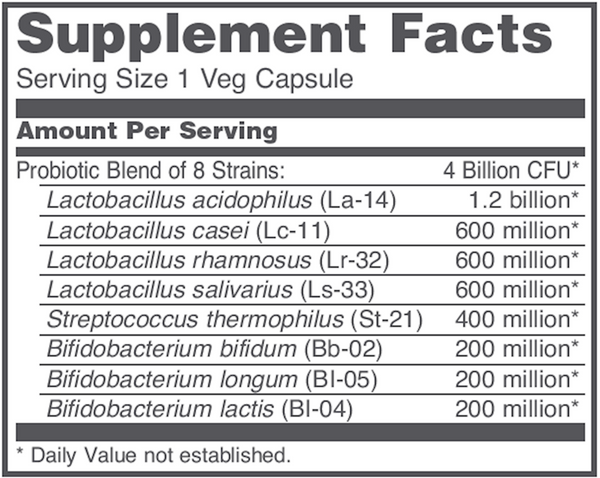 Ortho Dophilus Supplement Facts Label