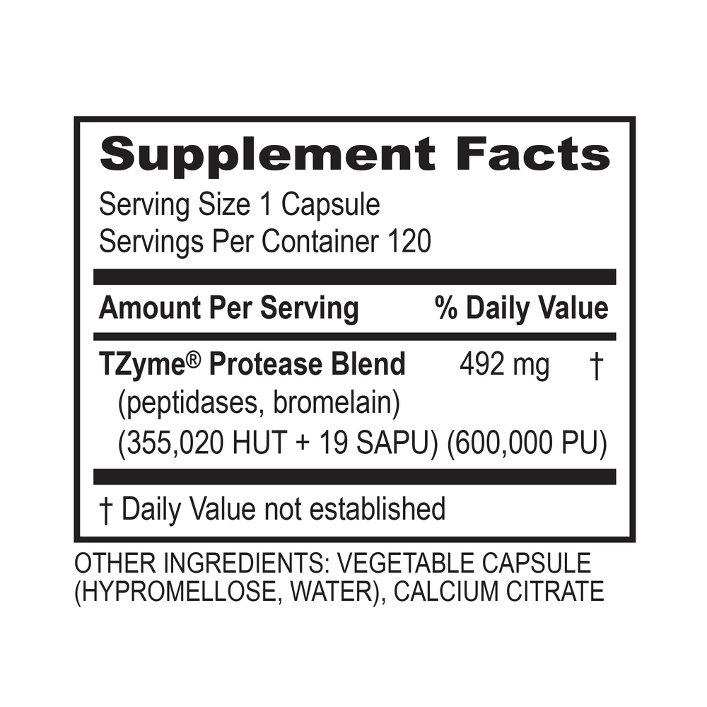 Protease 60 Caps Supplement Facts Label