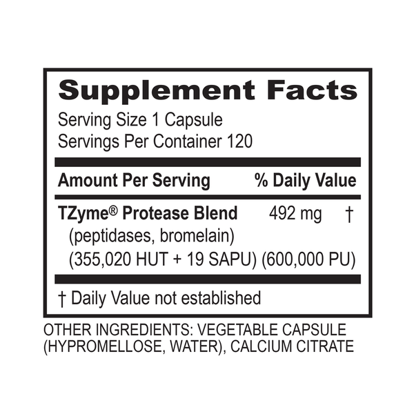 Protease 60 Caps Supplement Facts Label