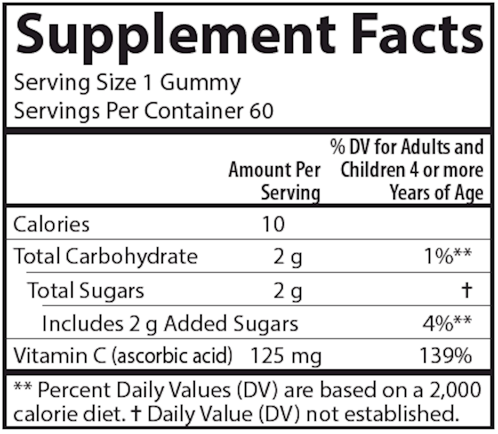 Kid's Vitamin C Gummies Supplement Facts Label