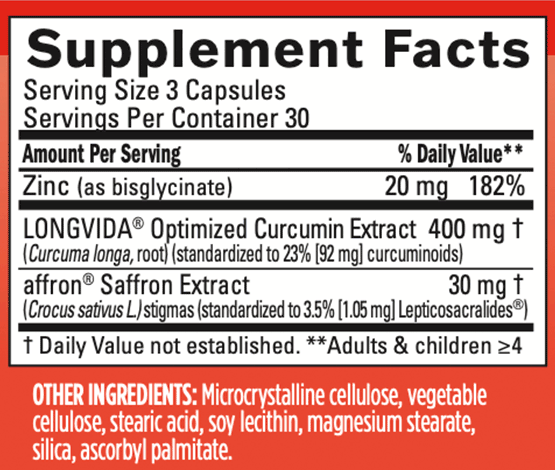 Happy Saffron Plus Supplement Facts Label