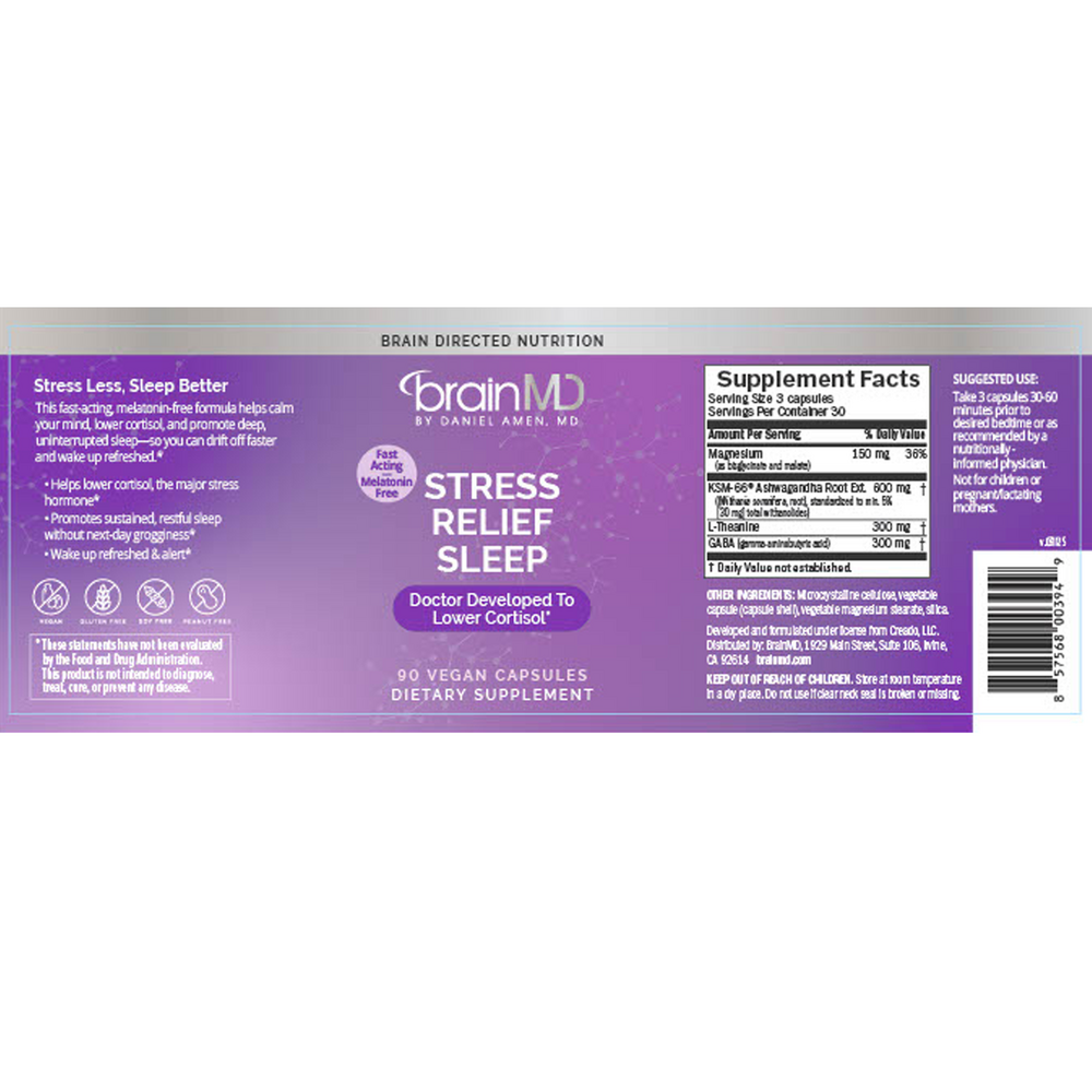 Stress Relief Sleep Supplement Facts Label