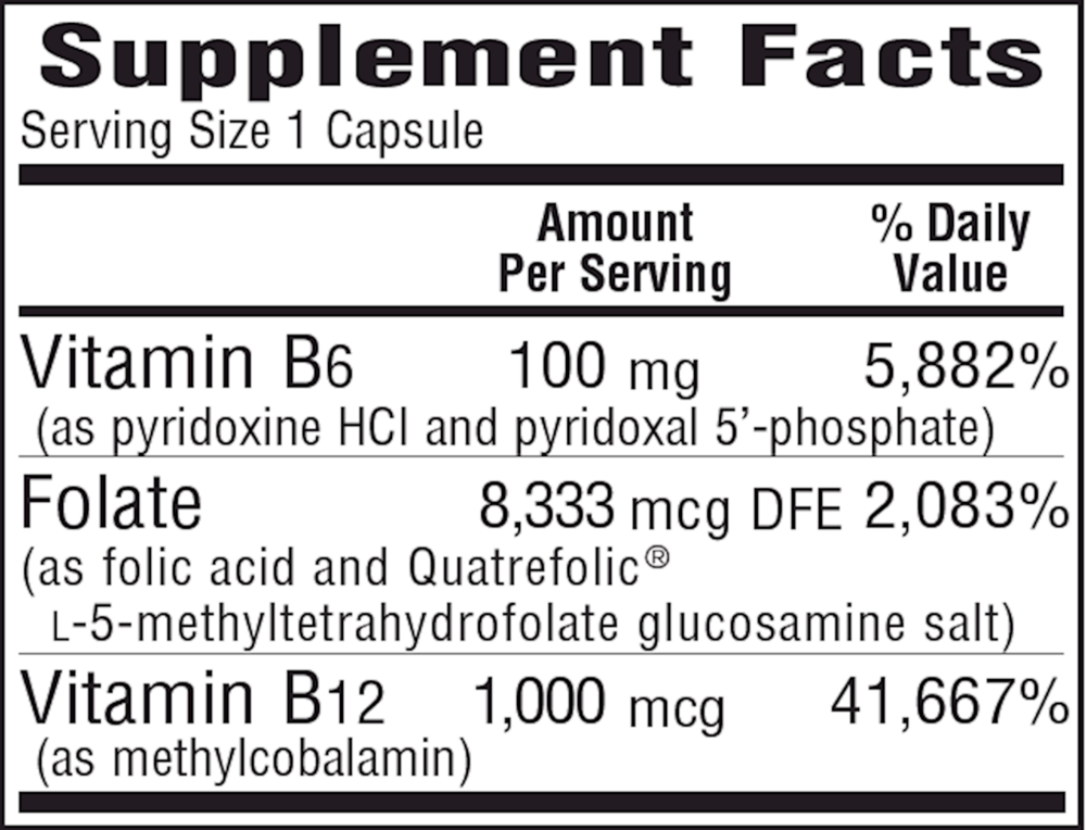 B6 Folic Acid Supplement Facts Label