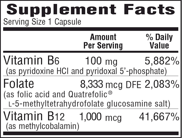 B6 Folic Acid Supplement Facts Label