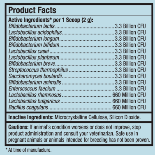 Complete Probiotics Pet Supplement Facts Label