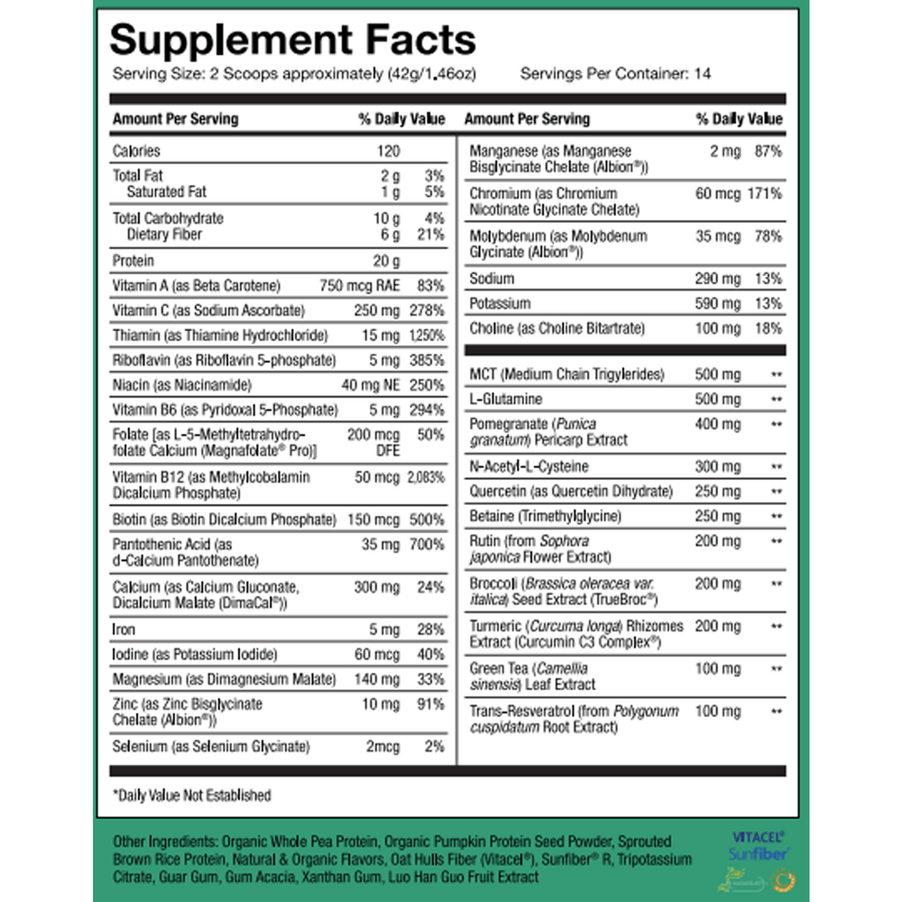 Complete Cleanse - Vanilla Supplement Facts Label