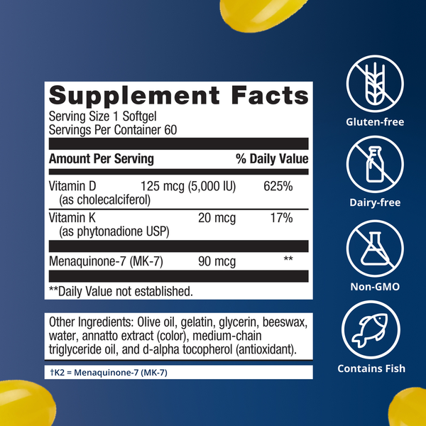 D3 5,000 + K Supplement Facts Label