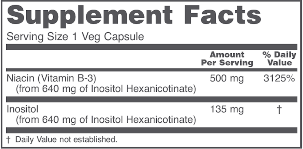 Flush-Free Niacin Supplement Facts Label