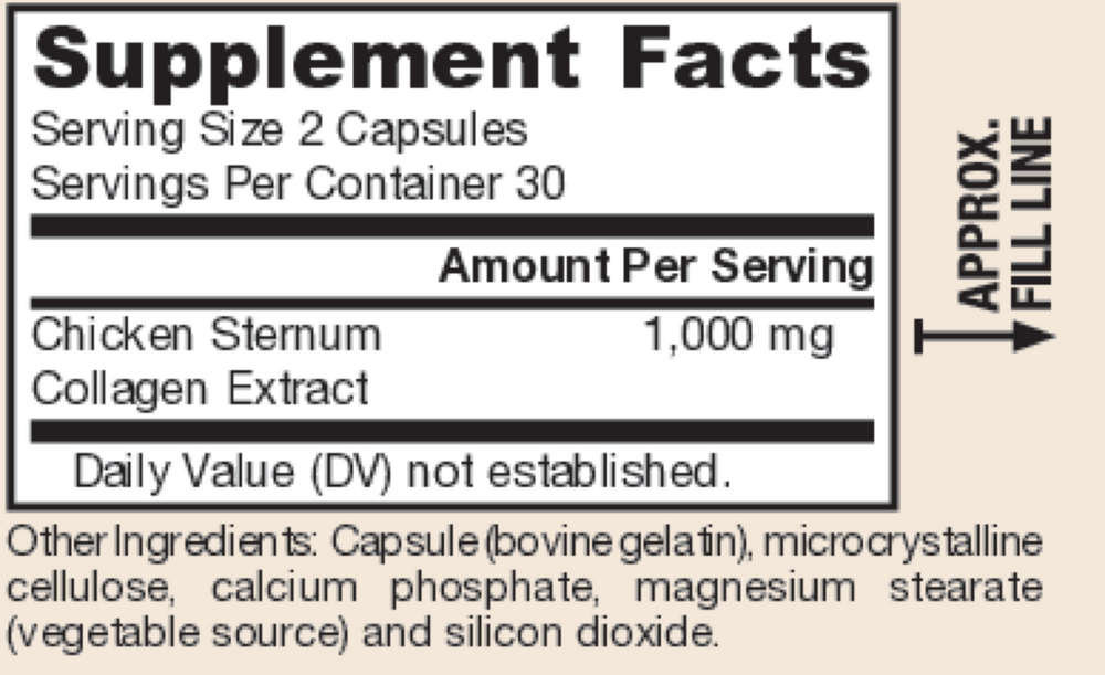 Type 2 Collagen Supplement Facts Label