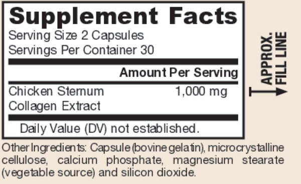 Type 2 Collagen Supplement Facts Label
