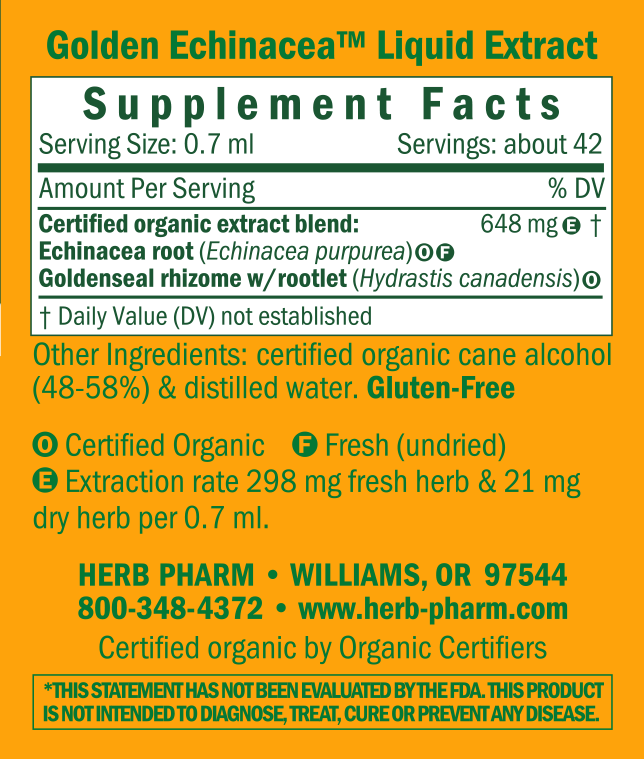 Golden Echinacea Supplement Facts Label