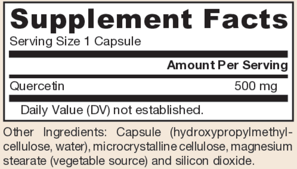 Quercetin 500 mg 200 Count Supplement Facts Label