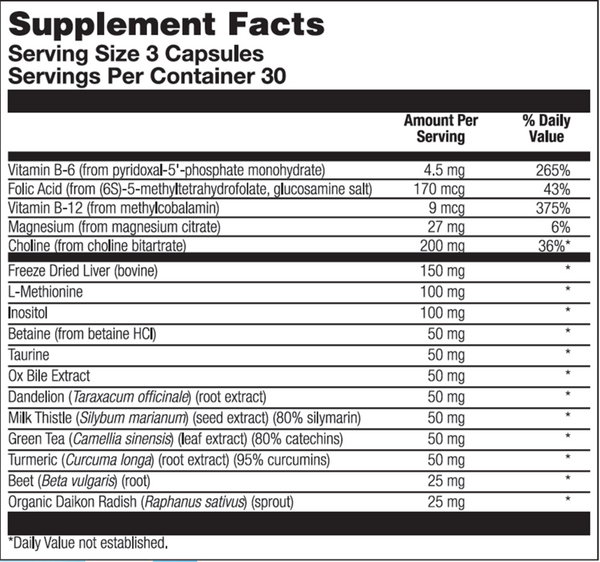 BioLiv (Lipotrophic Support Formula) Supplement Facts Label