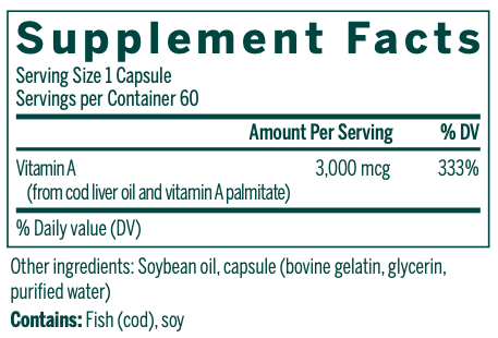 Vitamin A Supplement Facts Label