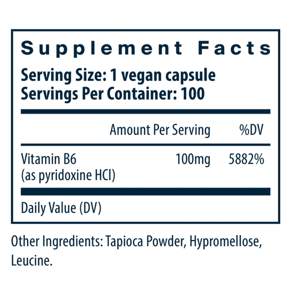Vitamin B6 100 mg Supplement Facts Label