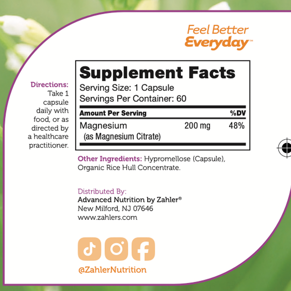 Magnesium Citrate Supplement Facts Label