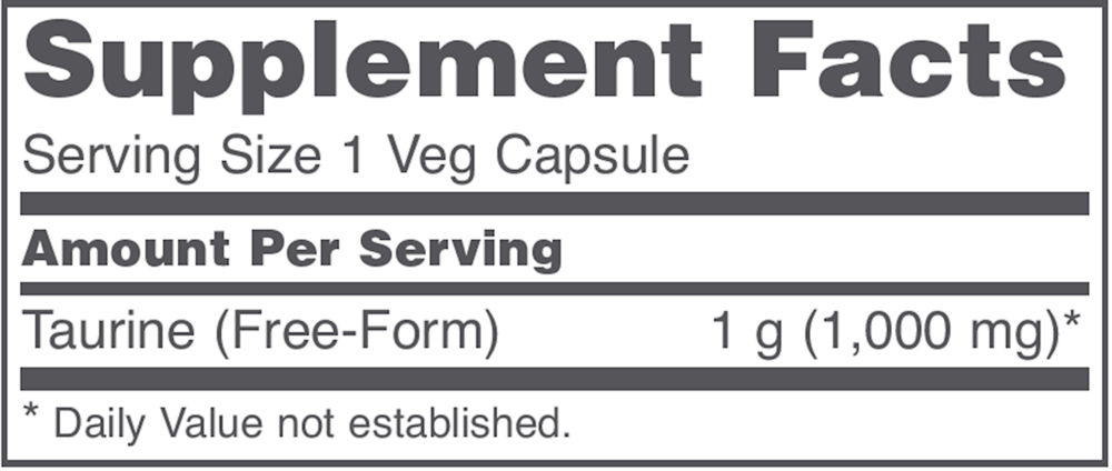 Taurine Extra Strength 1000 mg Supplement Facts Label
