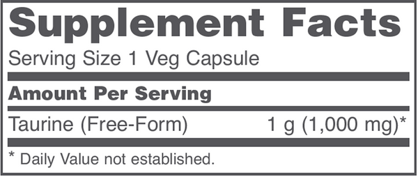 Taurine Extra Strength 1000 mg Supplement Facts Label