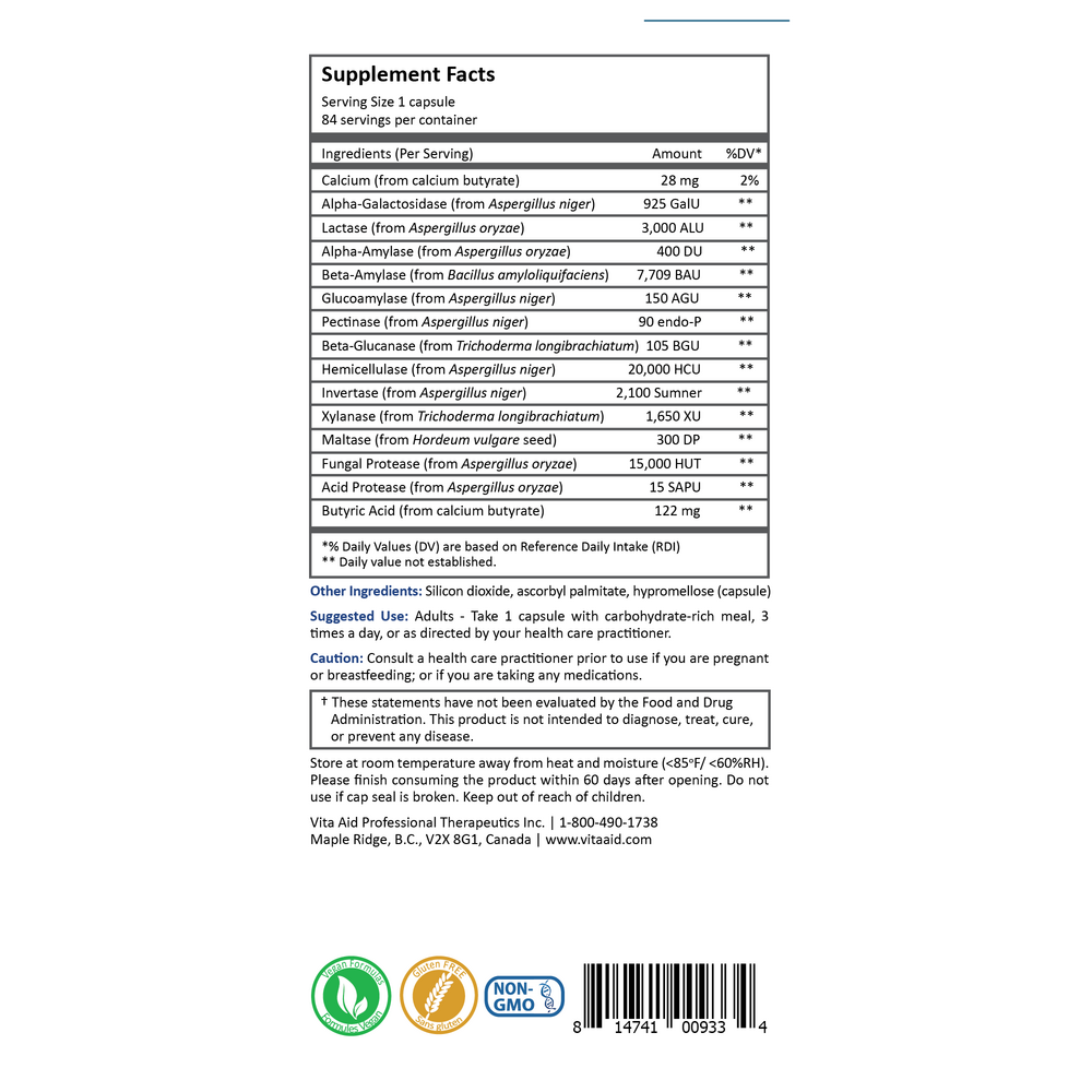 Intolerase Supplement Facts Label