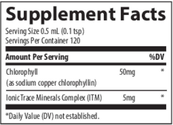 Ionic Chlorophyll Supplement Facts Label