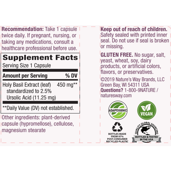 Holy Basil Supplement Facts Label