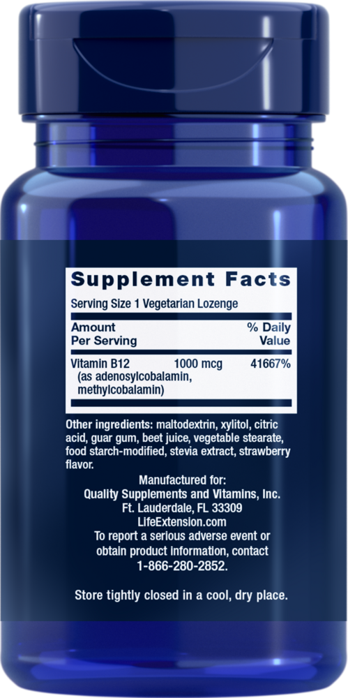 B12 Elite Supplement Facts Label