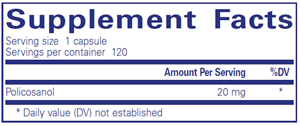 Policosanol 20 mg Supplement Facts Label