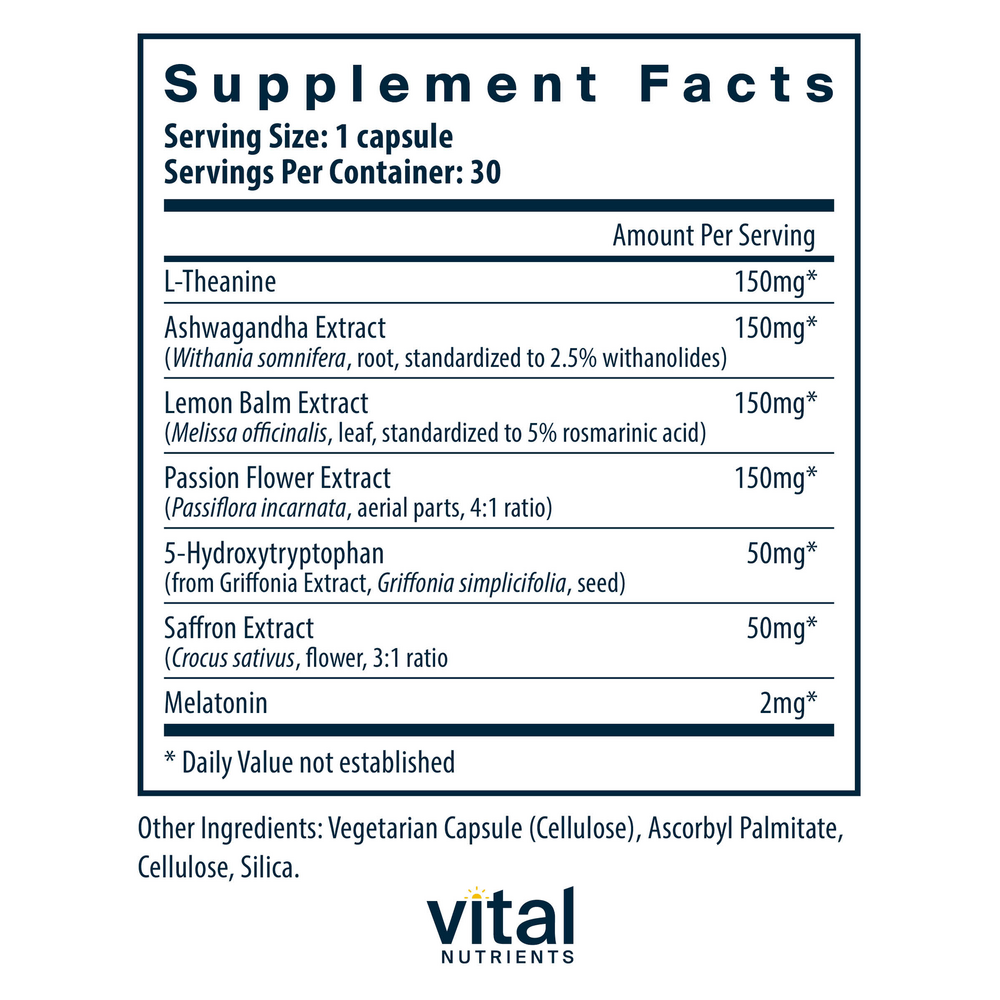 Sleep + Recover Supplement Facts Label
