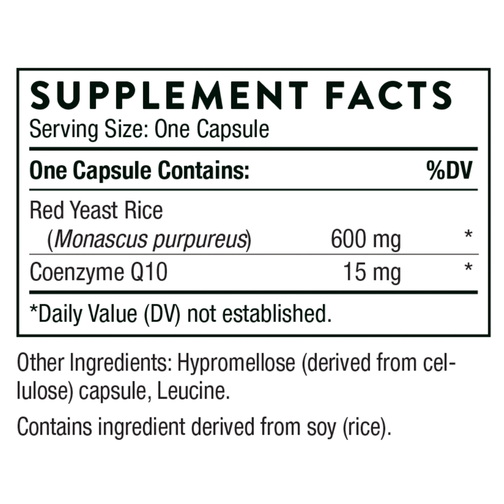 Red Yeast Rice + CoQ10 120 caps Supplement Facts Label