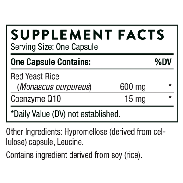 Red Yeast Rice + CoQ10 120 caps Supplement Facts Label