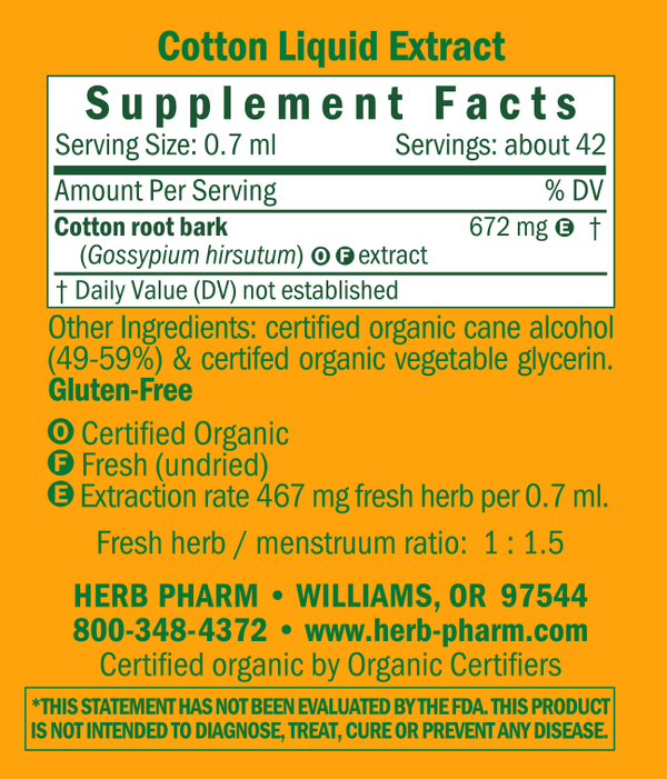 Cotton Supplement Facts Label
