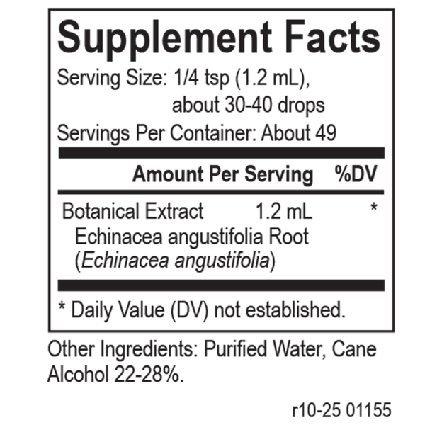 Core Echinacea Supplement Facts Label
