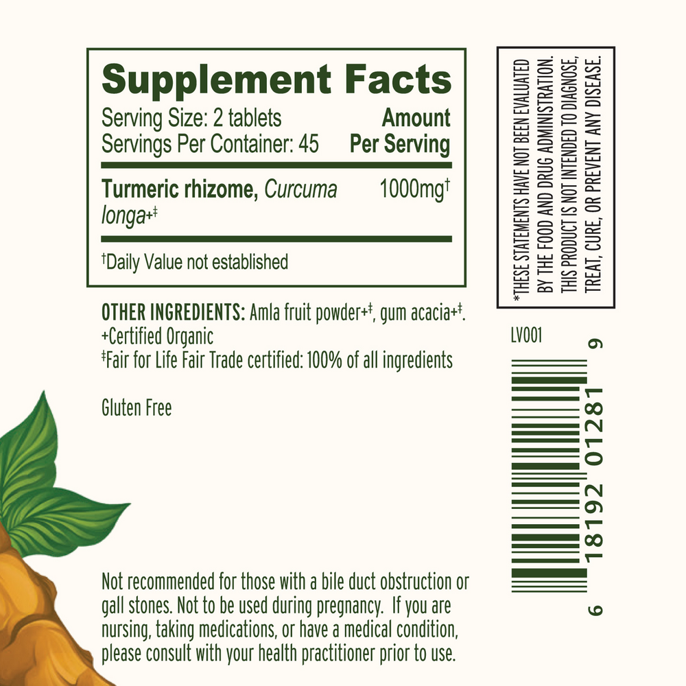 Turmeric Organic Supplement Facts Label