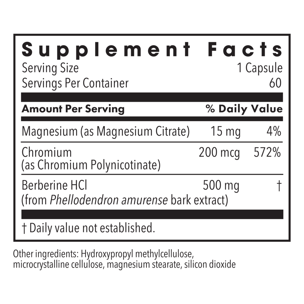 Berberine + Chromium Supplement Facts Label