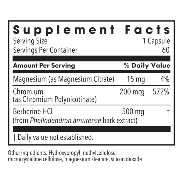 Berberine + Chromium Supplement Facts Label