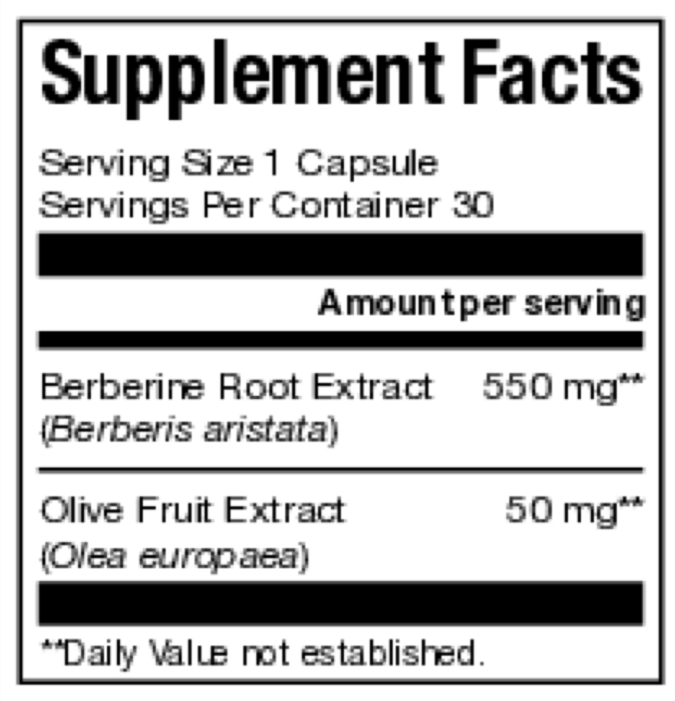 Berberine Complex Supplement Facts Label