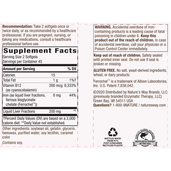 Energizing Iron* Supplement Facts Label