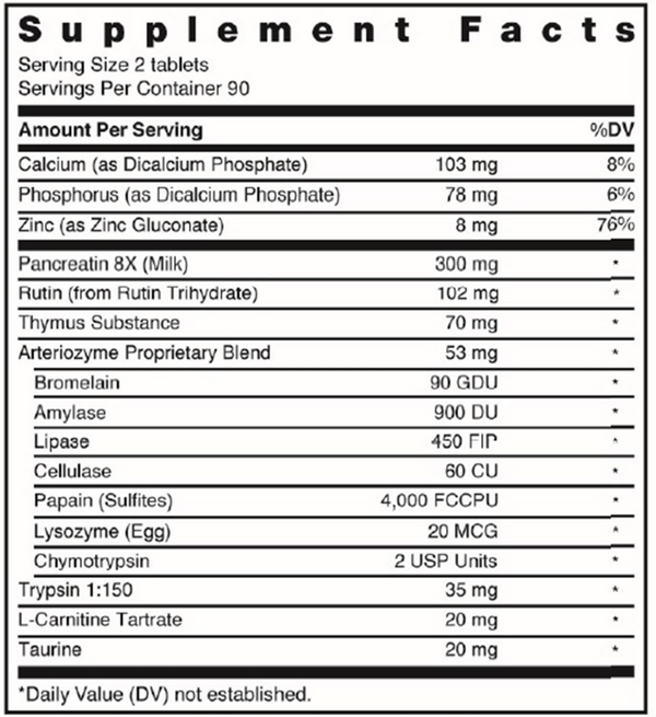 Arteriozyme Supplement Facts Label