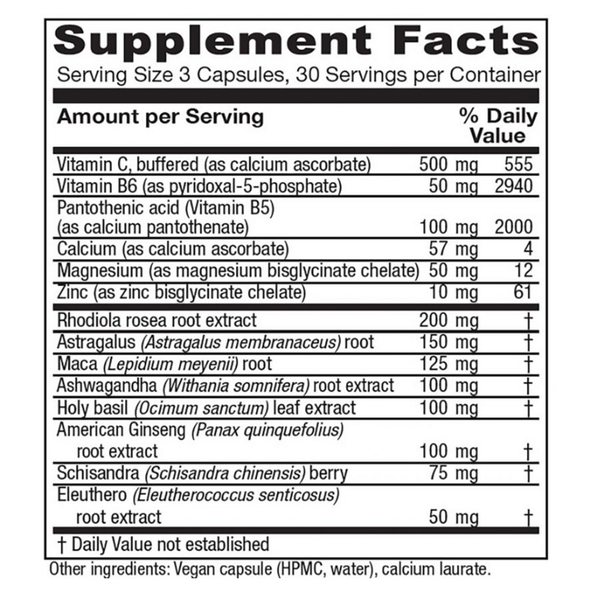 Adrenal Assist Supplement Facts Label