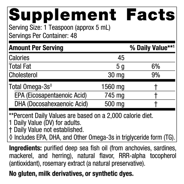 Omega-3 Liquid (Formerly Arctic Omega Lemon) Supplement Facts Label
