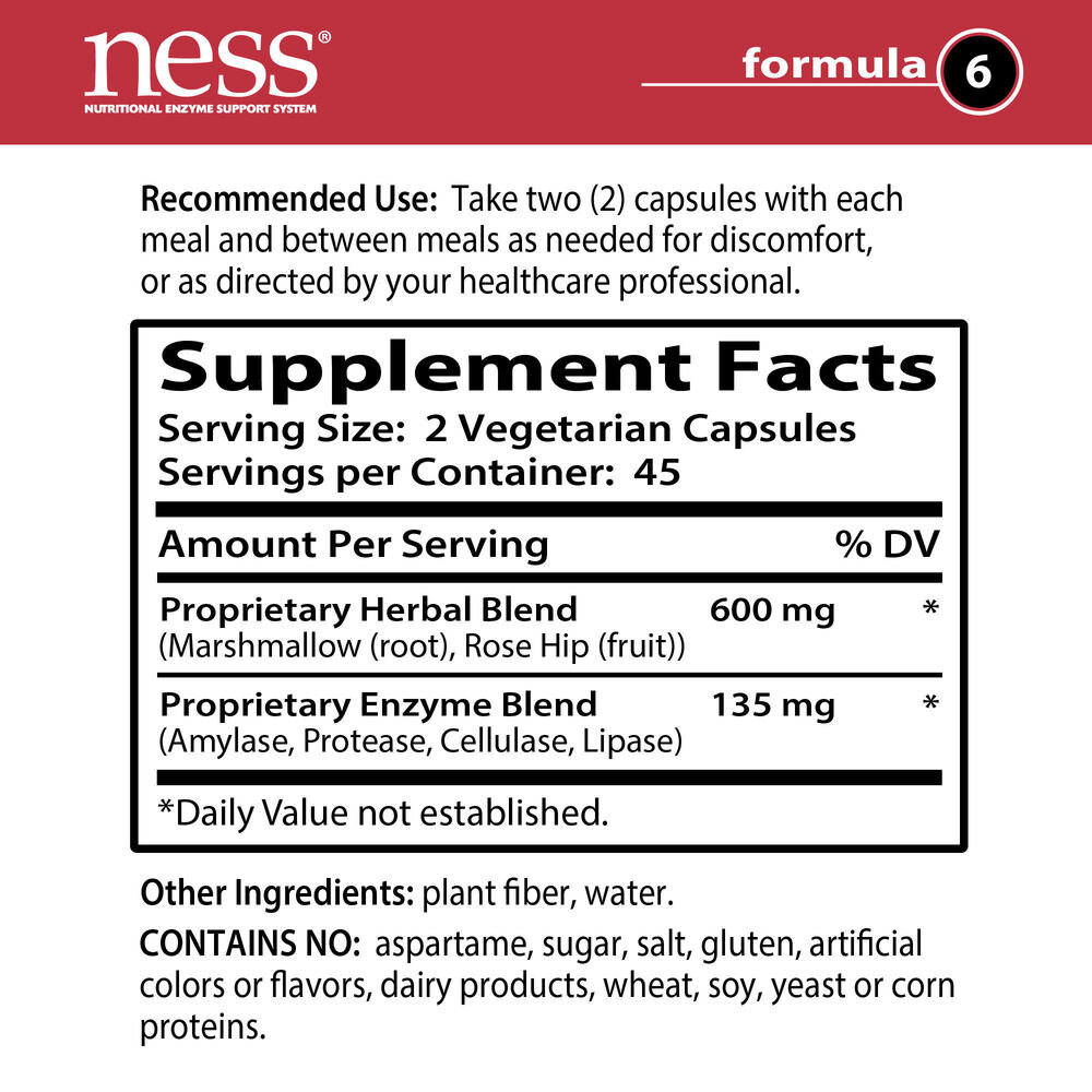 GI Relief Formula 6 Supplement Facts Label